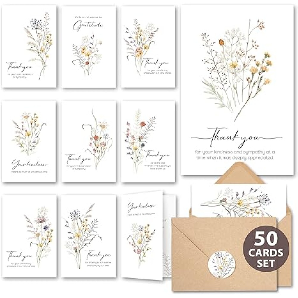Watercolor Boho Wildflower Bereavement Thank You Cards for Funeral