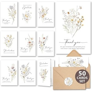 Watercolor Boho Wildflower Bereavement Thank You Cards for Funeral